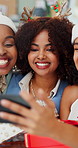 Office, selfie and Christmas party with women, smile or profile picture with event. Business people, friends or employees with photography, digital app or social media with memory or Xmas celebration