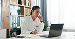 Laptop, business woman and writing notes for research, to do list and secretary planning schedule. Computer, book and worker with pen for idea, info or receptionist check agenda for admin in office