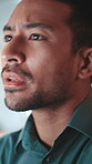 Thinking, research and online with business man in office for reading, error and troubleshooting solution. System logs, planning and 404 glitch with person in agency for problem solving and review