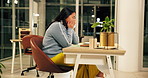 Tired, yawn and business woman in office on laptop for deadline on report, project and research. Creative agency, burnout and exhausted person on computer working late for editing and publishing