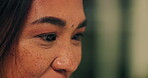 Business, face and reading with Asian woman in office at night for accounting or financial report. Administration, computer and evening with happy accountant in dark workplace for wealth management