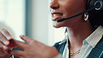 Call center, talking and mouth of man with headset in office for advice, contact us and crm support. Professional, corporate and person speaking for online help, consulting and customer service