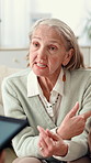 Couple, psychologist and therapy with senior woman for help, retirement or advice for marriage. Chat, guidance and consultation with psychiatrist for relationship counseling with tablet in office