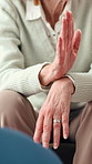 Psychology, talking and hands of woman in therapy session for mental health, support or advice. Conversation, healthcare service and female person with counseling discussion for wellness at clinic.