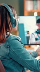 Influencer, live streaming and woman with tutorial on computer for video editing software. Content creator, online audience and person talking for recording, broadcast and guide for tech podcast