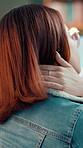 Creative, injury and woman with neck pain in office for muscle sprain, bad posture and tension. Hurt, fibromyalgia and employee with shoulder massage for discomfort, overworked and uncomfortable ache