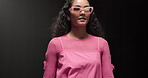 Fashion show, walking and model or woman on runway for luxury collection, designer clothes and event. Wardrobe showcase, aesthetic and catwalk with person on stage for style, industry and trends