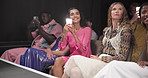 Fashion show, phone and photography with people at event for luxury collection, magazine journalism and runway. Review, designer blog and catwalk with woman for style, industry or trends analyst