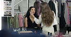 Woman, makeup artist and backstage with brush for photoshoot preparation. Behind the scenes, cosmetics or stylist apply foundation on model for fashion, beauty or celebrity ready in production studio