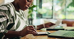 Black woman, audit and laptop with calculator for budget planning, tax return or finance at home. Female person, receipt or invoice with calculation for financial profit, rebate or cash back at house