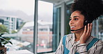 Business woman, agent or headset with computer for customer service or communication at office. Female person, consultant or virtual assistant with technology for online advice or help at workplace