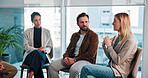 Share story, support group and discussion for counseling or addiction recovery with alcoholics. People, talk and psychologist with circle for therapy, confession or help for rehabilitation in clinic