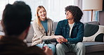 Couple, counseling and holding hands with people in therapy for communication, support and psychology. Marriage, love and relationship advice with man and woman in clinic for trust and commitment