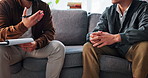 Appointment, therapist and discussion with patient, office or understanding of addiction or talking. Consultation, men and doctor with advice in rehab, communication and notes for process and therapy