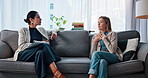 Consultation, therapy and women with anxiety, stress and clipboard for recovery support and mental health. Counselor, psychologist and patient in conversation for trauma, depression or explain crisis