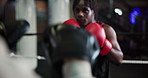 Man, boxer and fighting with coach for self defense or martial arts practice in ring at gym. Male people, fighter or training with sparring partner, trainer or instructor for boxing sport or practice