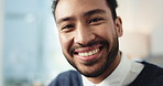 Happy, office and face of businessman with smile, confidence and pride for financial career. Professional, about us and portrait of corporate worker for finance consulting, accounting job or ambition