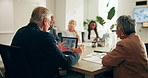 Meeting, laptop and business people with clients in office for finance proposal with investment. Discussion, computer and financial managers with investors for company profit planning in workplace.