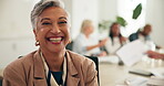 Face, mature and meeting with business woman in office investor, stakeholder and portfolio manager. Corporate, ceo and revenue discussion with person in finance agency for strategy, budget and pitch
