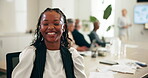 Face, laugh and meeting with business woman in office investor, stakeholder and portfolio manager. Corporate, happy and revenue discussion with person in finance agency for strategy, budget and pitch
