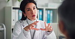 Woman, doctor and consulting with patient at hospital for health advice or diagnosis. Female person, healthcare worker or consultant talking to client for medical symptom, treatment or clinic results