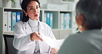Woman, doctor and prescription with patient for sick note, results or diagnosis at hospital. Female person, healthcare worker or consultant speaking to client for medical symptoms or clinic reference
