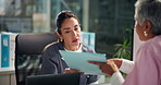Documents, doctor and nurse in hospital, women and conversation with healthcare. People, medical expert and professional in clinic, discussion and feedback with paperwork, schedule and information