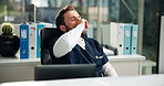 Tired nurse, yawn or man in hospital with burnout, low energy or fatigue in healthcare. Bored, exhausted or overworked doctor in clinic office with burnout, lazy worker or sleepy medical employee