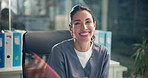 Face, surgeon or woman in office with smile, healthcare or confidence in medical career in clinic. Happy, help or doctor in hospital for practice, pharmaceutical medicine or wellness service in Spain