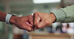 University, education and students with fist bump for welcome, introduction or support on campus. Closeup, people and friends with hand gesture for greeting, learning success or motivation in college