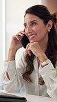 Laptop, phone call and thinking with business woman in office for feedback, negotiation or update. Computer, conversation and smile with mature employee in workplace for planning or strategy