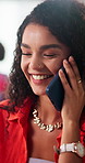 Phone call, happy and woman in office with communication, contact or networking for occasion planning. Smile, cellphone and female event coordinator on mobile discussion for vendor booking at agency.