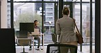 Business, success and happy woman excited about new job at a modern office as a professional manager in a startup company. Female worker celebrating successful interview, promotion and raise approval