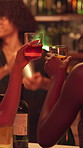 Cheers, drinks and girl friends in nightclub for fun, reunion or social event together at bar. Happy hour, excited and female people with alcohol beverage for toast, celebration or party at pub.
