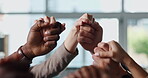 Holding hands, praying and group in church, holy spirit or worship Jesus Christ, together or belief. Religious, community and people with faith in chapel, praise and Christian with respect for God