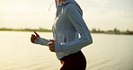 Running, athlete and woman with sportswear, nature or exercise routine for cardio, jog or outdoor. Morning, runner and person with speed for workout, fitness and energy for wellness and training