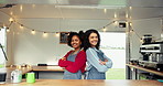 Food truck, team and face of women with crossed arms for friendly service, startup and small business. Restaurant, cafe and portrait of people with confidence, pride and smile for mobile coffee shop 