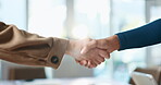 People, handshake and agreement with client, office or thank you for collaboration, deal or meeting. Shaking hands, team and colleagues with gesture for unity, together or partnership for opportunity