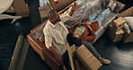 Above, moving and sofa with couple in new home for property, talking or relocation. Mortgage discussion, real estate and renting with man and woman in living room for love and house purchase