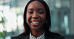 Face, confidence and pride with business black woman for financial advisor, smile and accountant. Investment banker, about us and happy with person in agency for wealth manager and professional