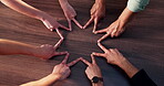 Star, teamwork and community with hands of business people for synergy, mission and support. Partnership, trust and collaboration with above of employees in office for solidarity and agreement