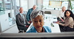 Business woman, board and presentation with team for writing proposal or compliance training. Mature presenter, manager and coaching with group for strategy, policy development and planning in office
