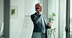 Mature, businessman and phone call with negotiation in office for corporate proposal or idea. Man, employee or financial advisor talking on mobile smartphone for company budget or sale in workplace