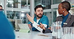 Nurse, meeting and team discussion in hospital for report, medical results or clinic review. Talk, doctor and group of people planning for healthcare update, surgery schedule or feedback with tech