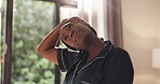 Stretching, wake up and woman in bedroom, morning or relief for muscle stiffness or home on weekend. House, start day and black person with routine for body awareness, wellness and neck movement