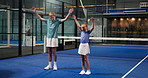 Exercise, athlete and children with routine, court and preparing for competition, active or warm up. Tennis player, team and workout for sport, growth and development of kids, healthy or wellness