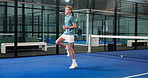 Boy, teenager and fitness with training in padel court for workout, exercise or physical activity. Male person, running and endurance with warm up or preparation for indoor tennis or sport practice