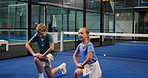 Stretching, fitness and children with routine, court and preparing for competition, lunge or health. Tennis player, team and workout for sport, growth and development of kids, warm up or wellness