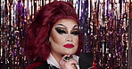 Makeup, drag artist and beauty with attitude for performance, show and confidence in club. Cosmetics, aesthetic and person with face for lgbtq, art and portrait for self expression or individuality