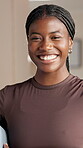 Face, good news and laughing with black woman in home for comedy, funny joke or humor. Excited, happy or smile and silly African person with braids in apartment for joy, laughter or satisfaction